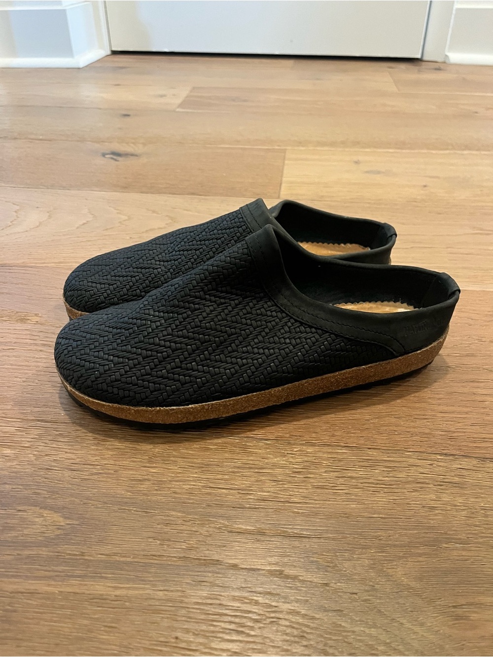 Haflinger Black Woven Leather Slip-On Clogs Mules Cabin Cottagecore Boho Sz 41